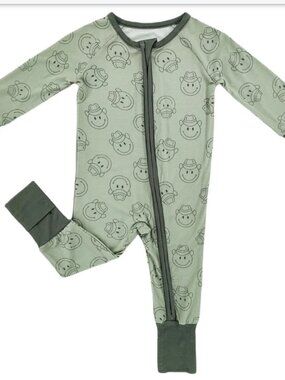 Little One Shop Howdy Bamboo Sleeper sz 2T Green Smiley Cowboy  NEW